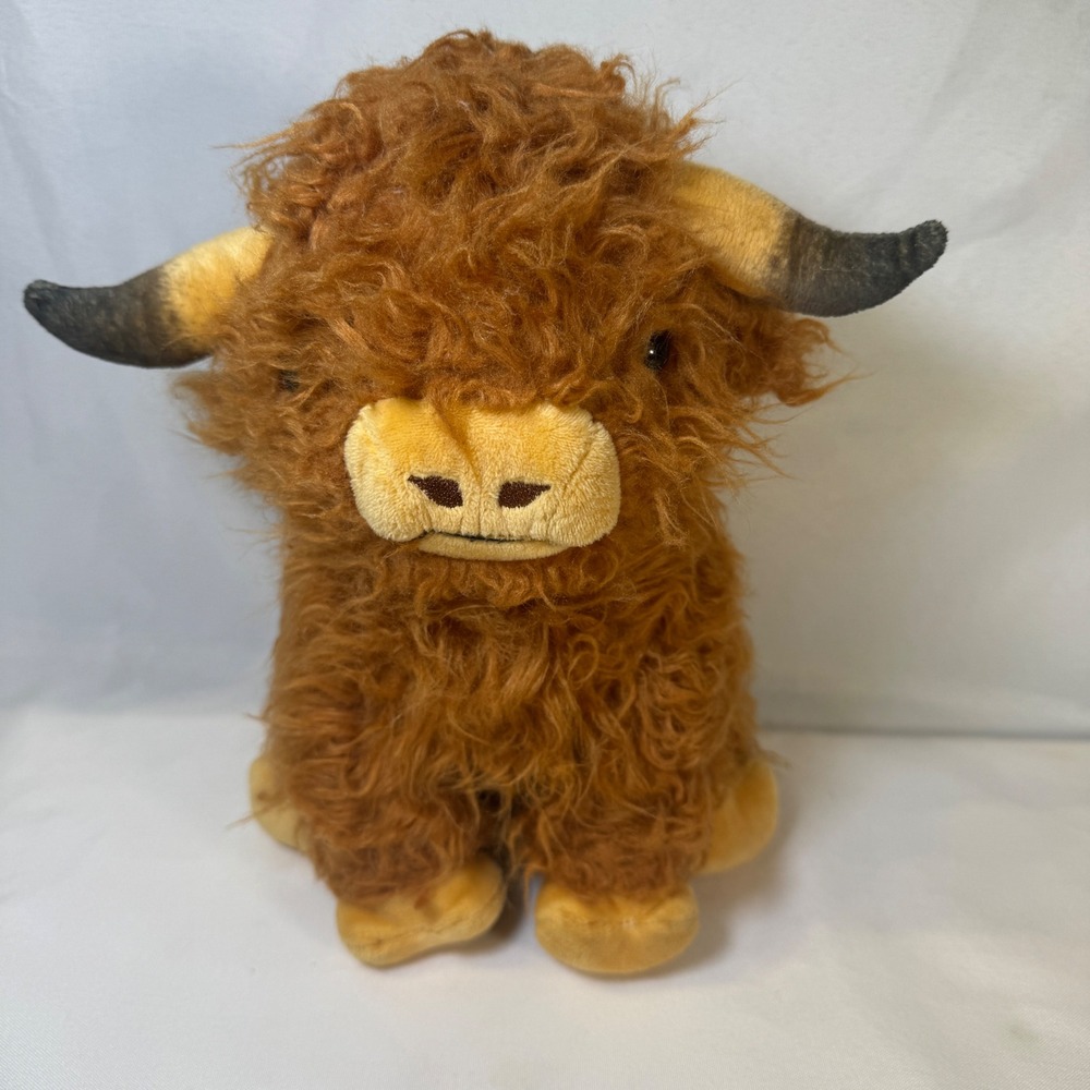Shaggy Highland Cow Plush Stuffed Animal Soft Brown Scottish Hairy Coo 9.5"